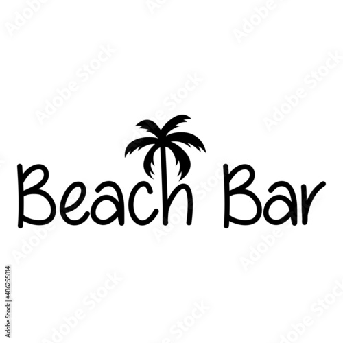 Banner con texto Beach Bar con letra con forma de silueta de palmera en color negro