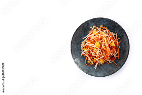 Healthy Chinese cabbage salad isolated on white background. Top view. Copy space photo