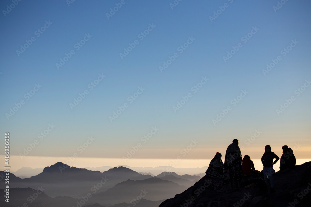 Mountain layers at sunrise on the top of Mousa Mountain in Egypt, South Sinai