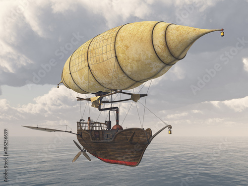 Canvas Print Fantasie Luftschiff über dem Meer