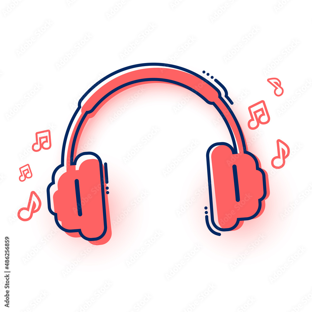 Modern Headphone Music Icon With Notes Modern Headphone Music Icon With Notes