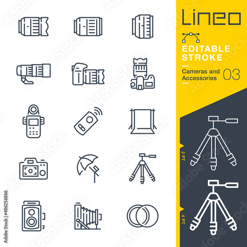 Lineo Editable Stroke - Cameras and Accessories line icons