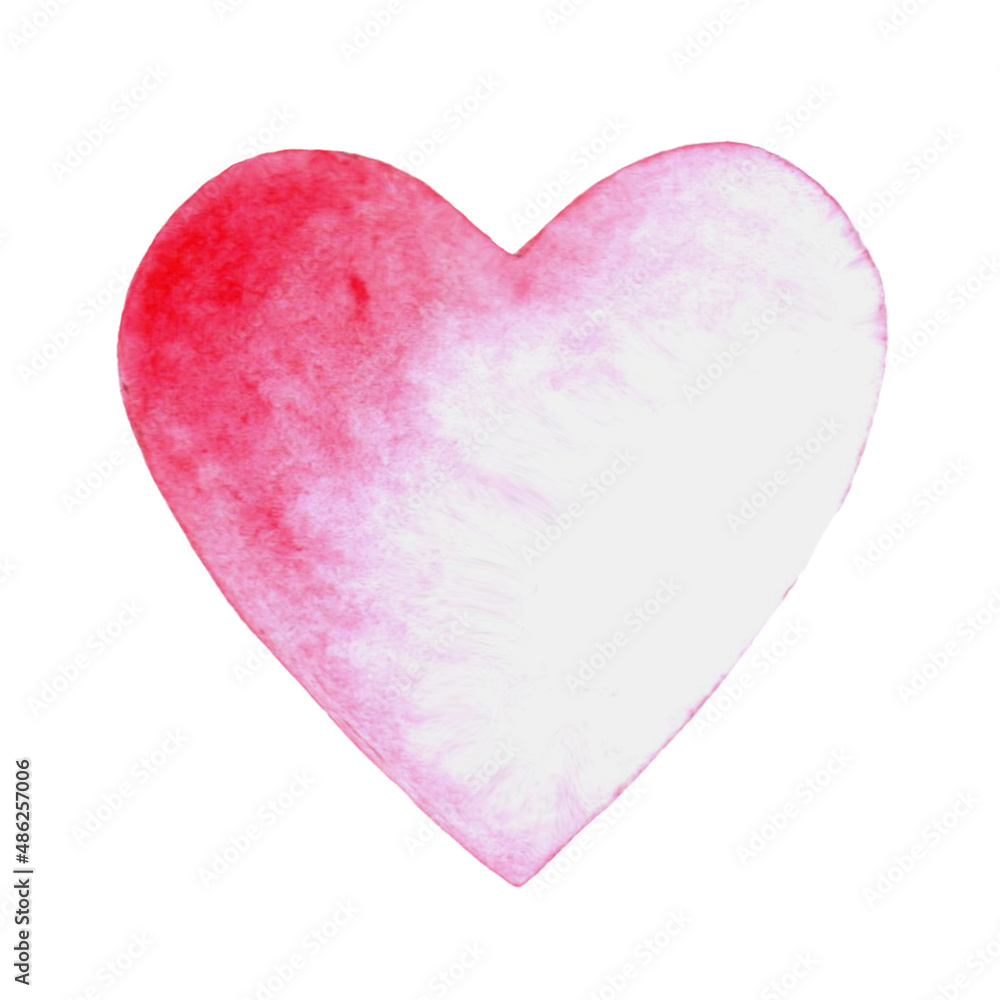 Hand drawn painted watercolor heart. Watercolour element for design. Watwrcolor pink heart shape art isolated on whaite background
