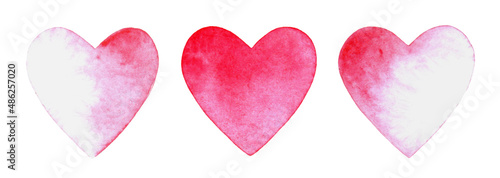 Hand drawn painted watercolor heart. Watercolour element for design. Watwrcolor pink heart shape art isolated on whaite background