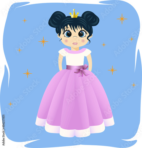 doll little girl princess on a blue background for kids