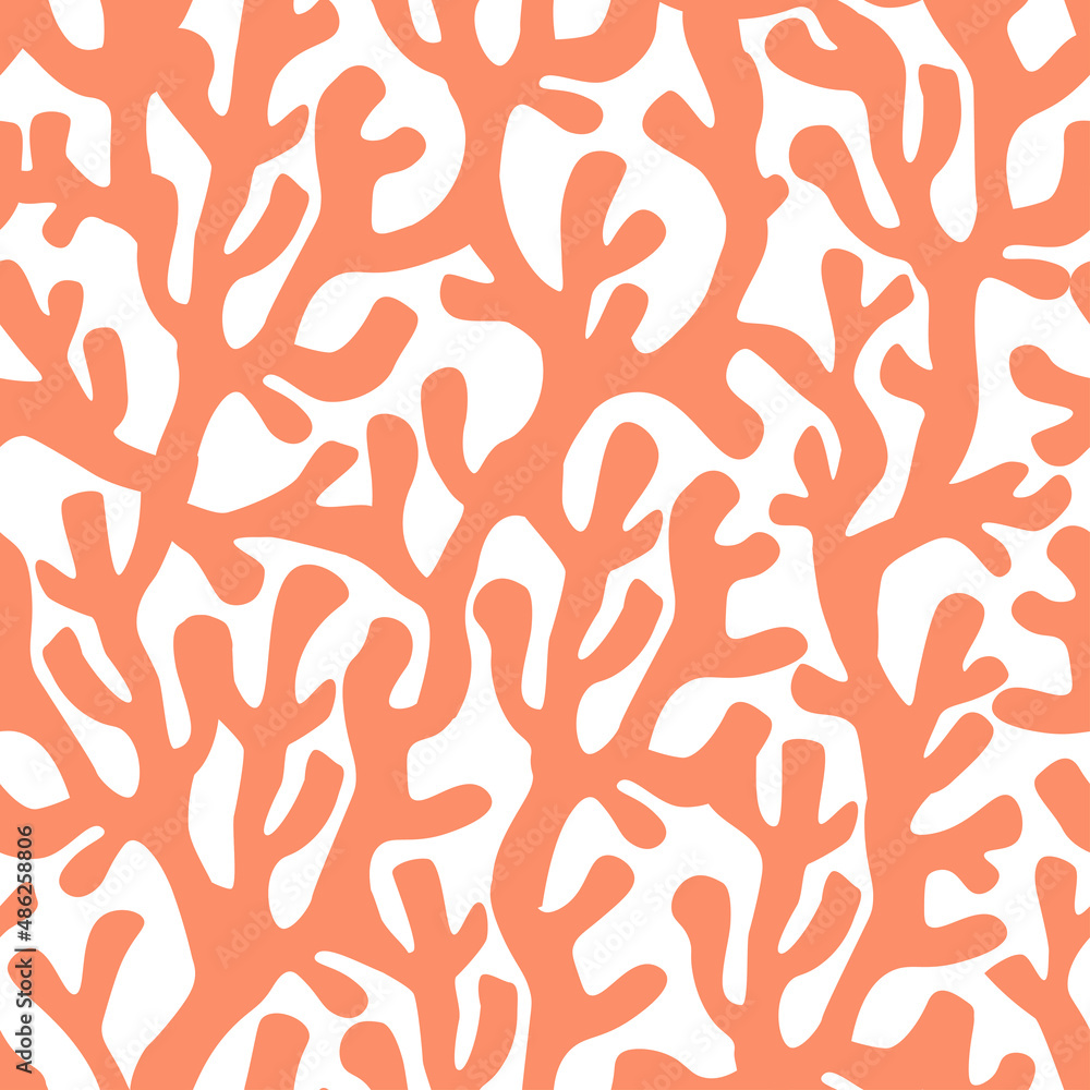 Abstract seamless sea pattern. Coral branches in contemporary minimalistic print. Marine theme. Vector graphics.