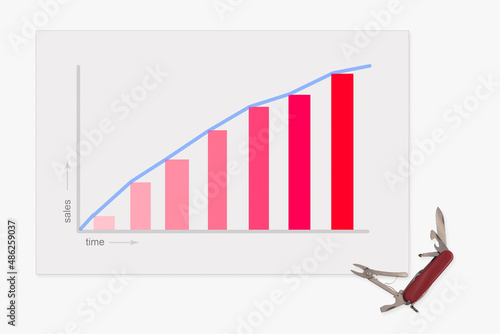A chart showing the goal of increasing sales in function of time employed commercial ctivities