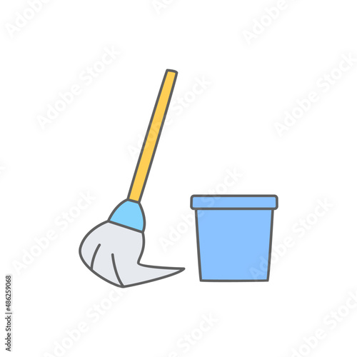 Mop and bucket icon in color icon, isolated on white background 