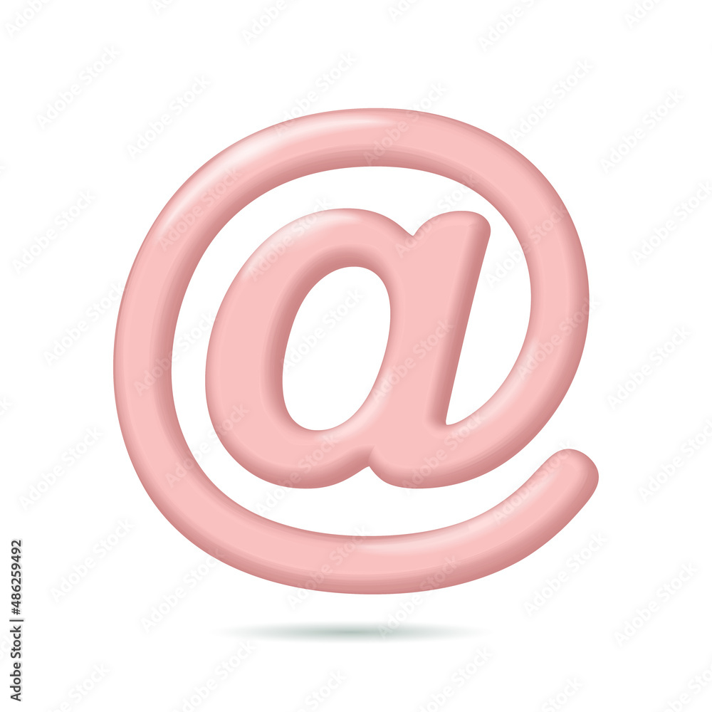 At sign social media notification. 3D pink glowing account name symbol. Email message profile send programming domain keyword vector illustration At sign social media notification. 3D pink glowing account name symbol. Email message profile send programming domain keyword vector illustration