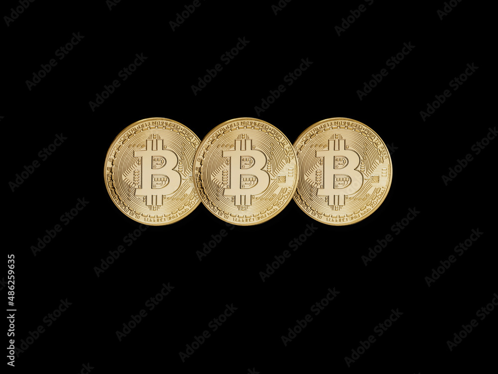 Cryptocurrency Bitcoin on black background. Cryptocurrency Bitcoin on black background.