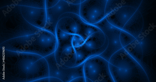 Abstract colorful glowing blue fractal shapes. Digital fractal art. 3d rendering. © Katynn