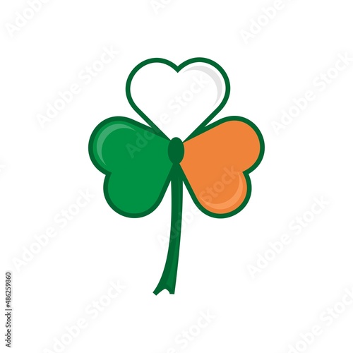 Green clover, trefoil, shamrock with irish flag, St. Patrick's day