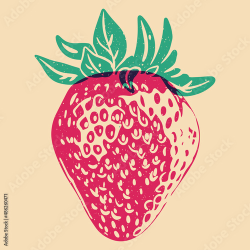 Fruits. Colorful cute screen printing effect. Riso print effect. Vector illustration. Graphic element  for fabric, textile, clothing, wrapping paper, wallpaper, poster.