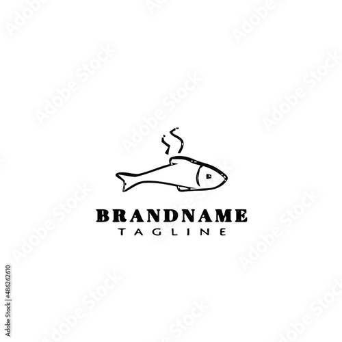 fish fry logo cartoon design template icon black isolated vector