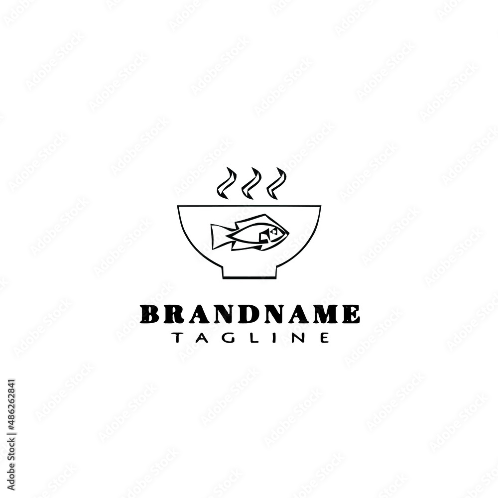Fototapeta premium fish on a bowl logo cartoon design template icon black isolated vector