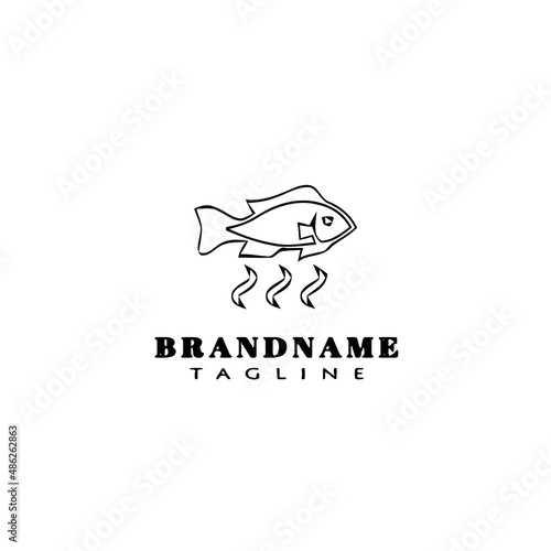 fish fry logo cartoon design template icon black isolated vector illustration