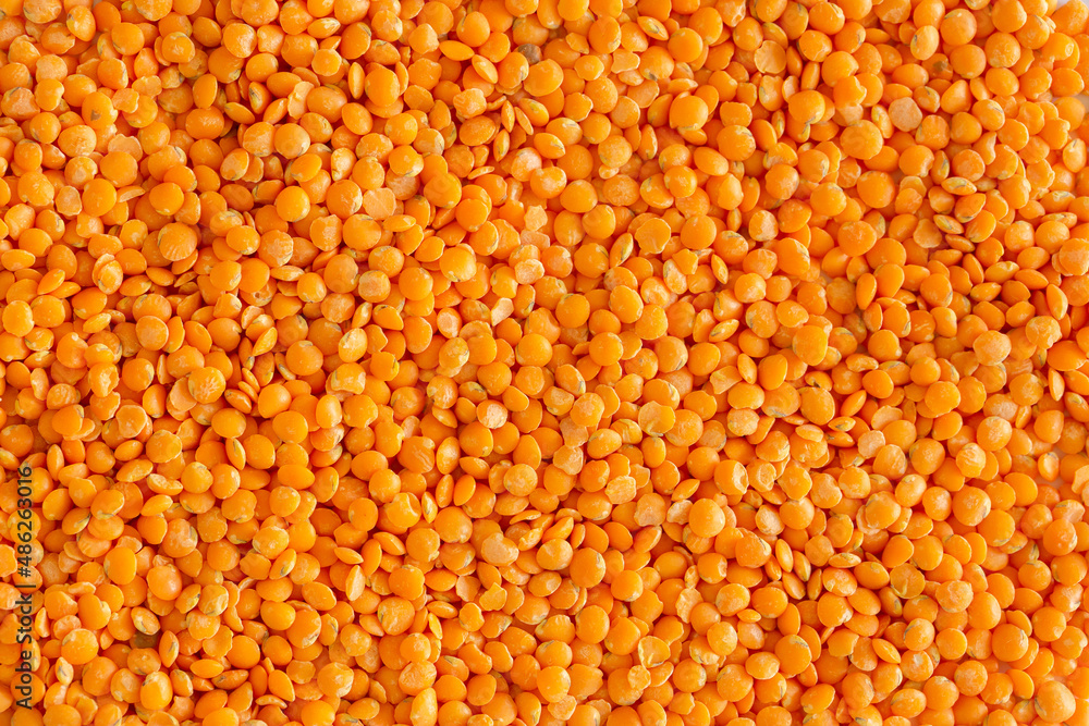 Lentils as a background with place for text. Lentil groats for dietary nutrition.