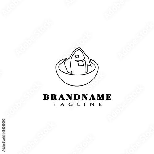 fish fry logo cartoon design template icon black isolated vector illustration