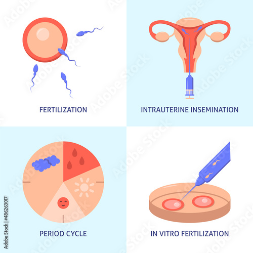 Natural and artificial fertilization icon set