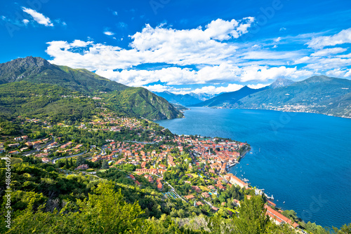 Menaggio, Como Lake. Panoramic aerial view of Como Lake scenery above town of Menaggio © xbrchx
