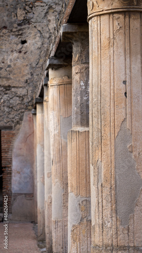 Pompeii columns lined up, foreground