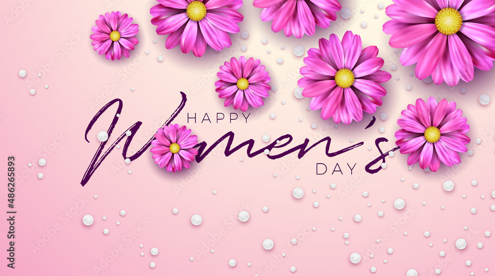 8 March. Happy Women's Day Floral Illustration. International Womens Day Vector Design with Spring Flower and Typography Letter on Light Pink Background. Woman or Mother Day Theme Template for Flyer 8 March. Happy Women's Day Floral Illustration. International Womens Day Vector Design with Spring Flower and Typography Letter on Light Pink Background. Woman or Mother Day Theme Template for Flyer