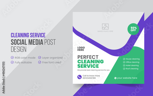 Cleaning service social media post or promotional web banner design template