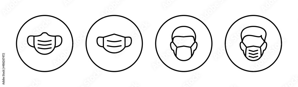 Mask icons set. Medical mask sign and symbol. Man face with mask icon. Safety breathing mask Mask icons set. Medical mask sign and symbol. Man face with mask icon. Safety breathing mask