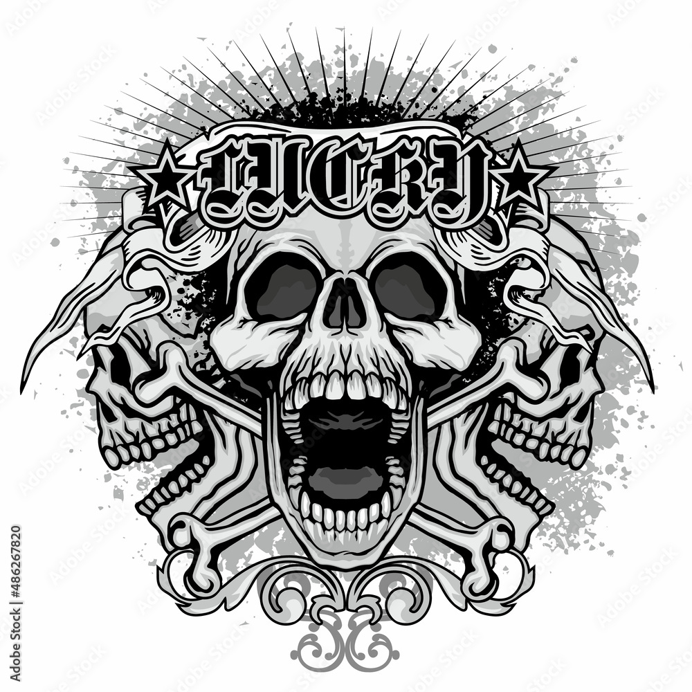 Obraz premium Gothic sign with skull, grunge vintage design t shirts