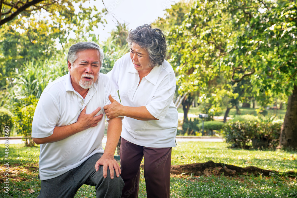 Old asian man having heart attack chest pain, Health problems medical concept. Old asian man having heart attack chest pain, Health problems medical concept.
