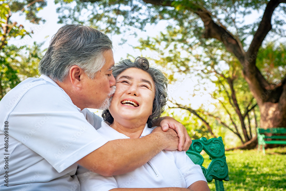 Happy asian elderly couple relax in park, relationship retirement, People lifestyle concept. Happy asian elderly couple relax in park, relationship retirement, People lifestyle concept.