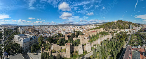 Drone view at the town center of Malaga in Spain