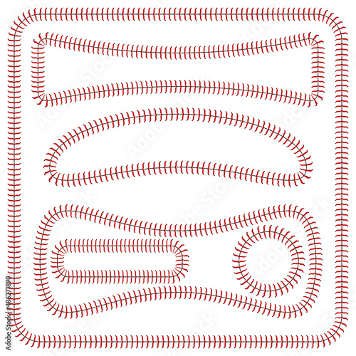 Baseball Stitches and Frames Set Isolated on White Background