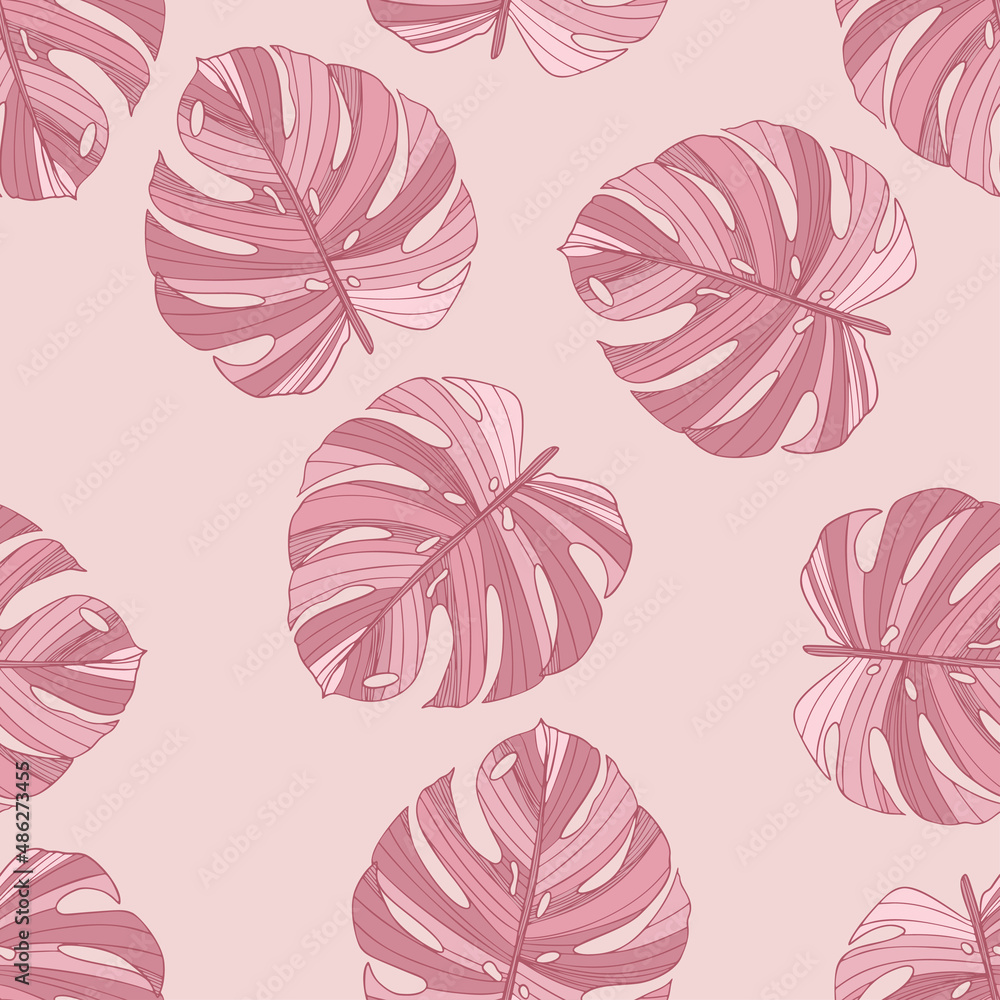 pink monstera hand drawn leaves pattern pink monstera hand drawn leaves pattern