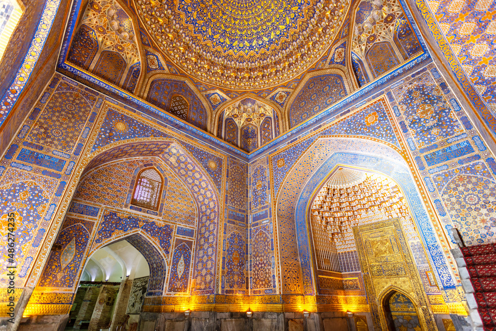 Interior of Tilya-Kori Madrasah on Registan Square in Samarkand,  Uzbekistan, Central Asia