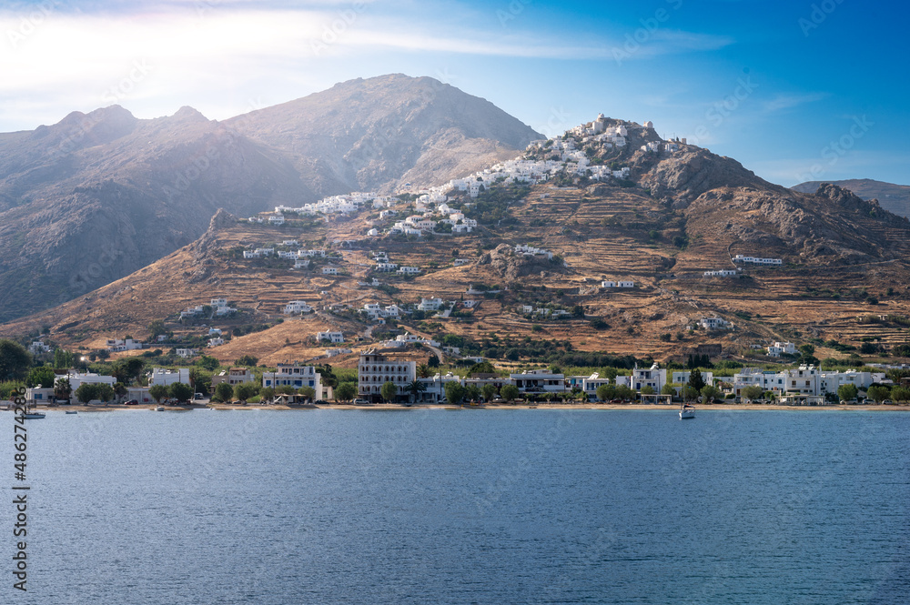 View of Chora from boat - Chora, Serifos, Cyclades, Greece