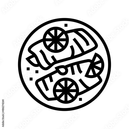 cooked lemon salmon line icon vector. cooked lemon salmon sign. isolated contour symbol black illustration