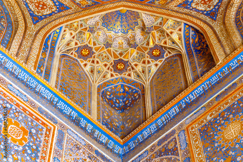 Interior of Tilya-Kori Madrasah on Registan Square in Samarkand,  Uzbekistan, Central Asia photo