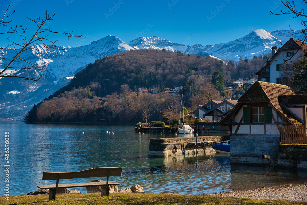 Naklejka premium Winter in Spiez am Thuner See