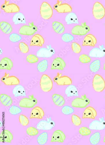 Vector seamless pattern with easter eggs and rabbits
