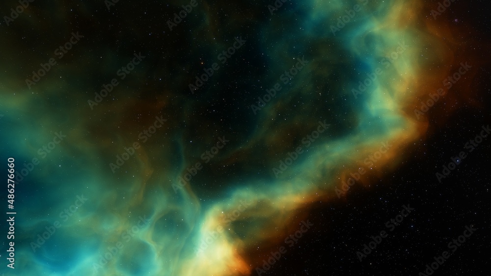 Science fiction illustrarion, deep space nebula, colorful space background with stars 3d render	

