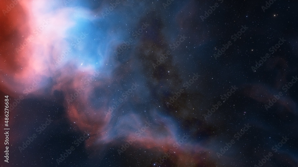 Obraz premium Science fiction illustrarion, deep space nebula, colorful space background with stars 3d render 