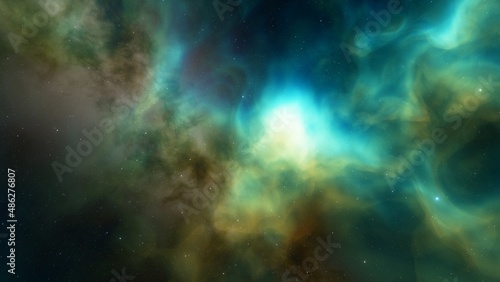 Science fiction illustrarion, deep space nebula, colorful space background with stars 3d render 