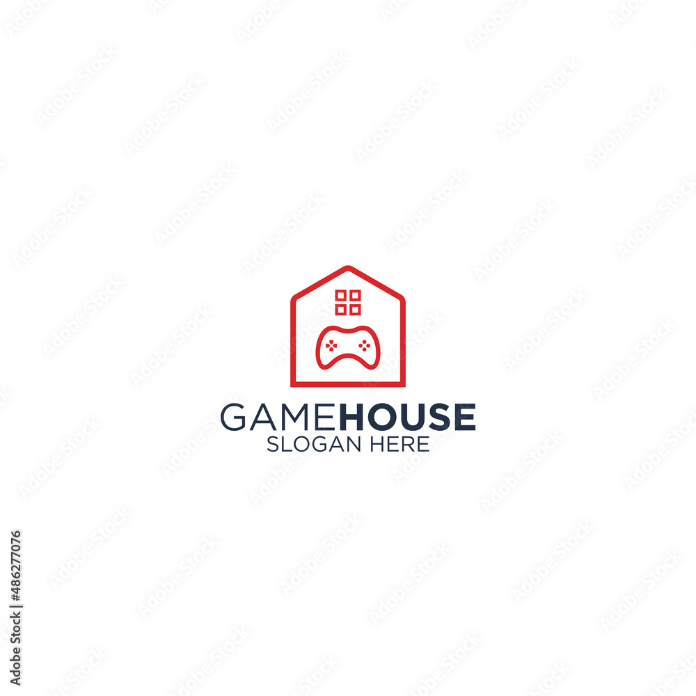 Line art Game house Logo design Template
