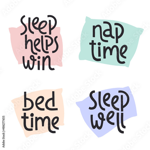 Sleeping vector lettering set. Sweet dream concept, self care poster.