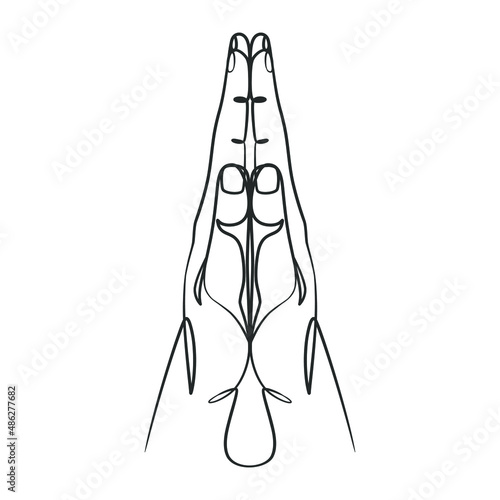 Continuous line drawing of praying hand. Praying hands one line drawing