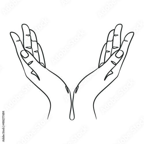 Continuous line drawing of praying hand. Praying hands one line drawing