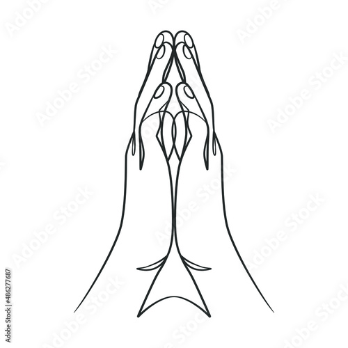 Continuous line drawing of praying hand. Praying hands one line drawing