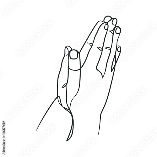 Continuous line drawing of praying hand. Praying hands one line drawing