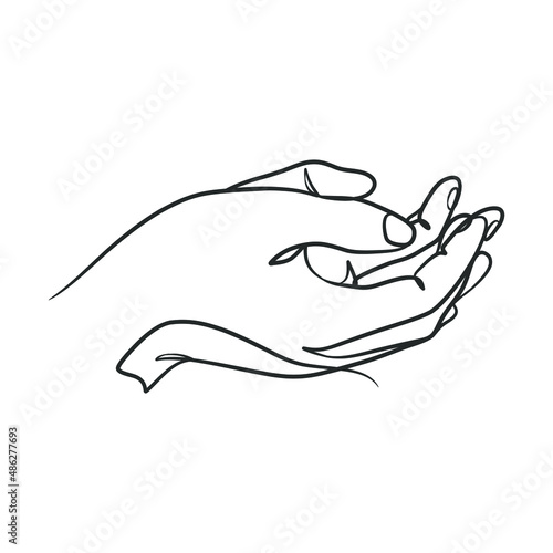 Continuous line drawing of praying hand. Praying hands one line drawing